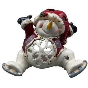 Blue Sky Christmas 2011 Ceramic Snowman Tealight Candle Holder READ